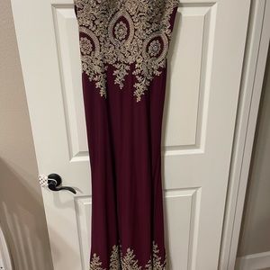 Burgundy dress with gold details worn once